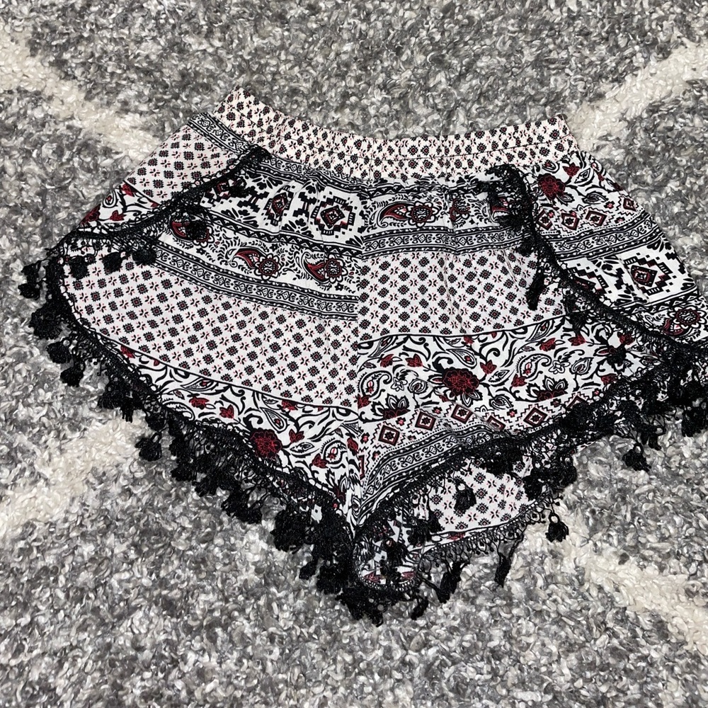3 FOR $10 SALE - Bohemian Style Shorts with Black White and Red Pattern